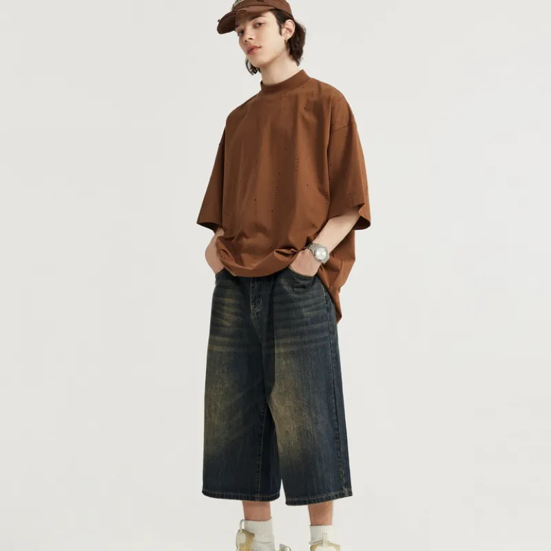 Casual Plain Denim Shorts-2