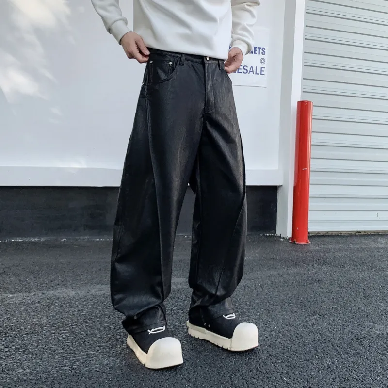 Fashion Loose Leather Pants-7