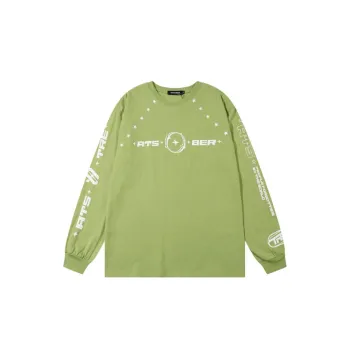 Retro Racing Elements Letters Printing Round Neck Long Sleeved T Shirt