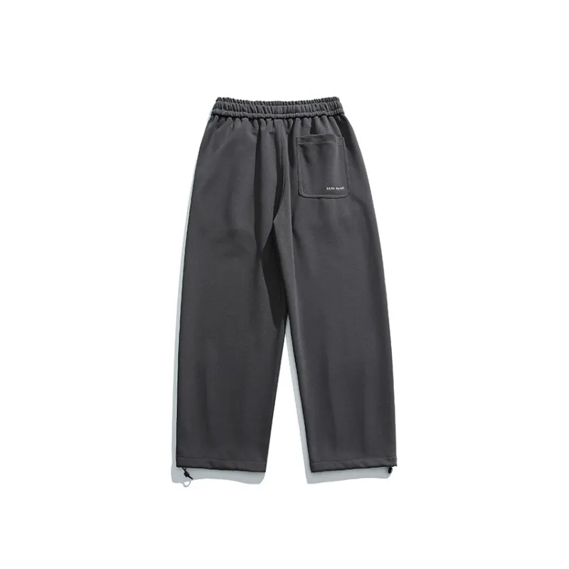 Solid Color Basic Embroidered Casual Pants-1