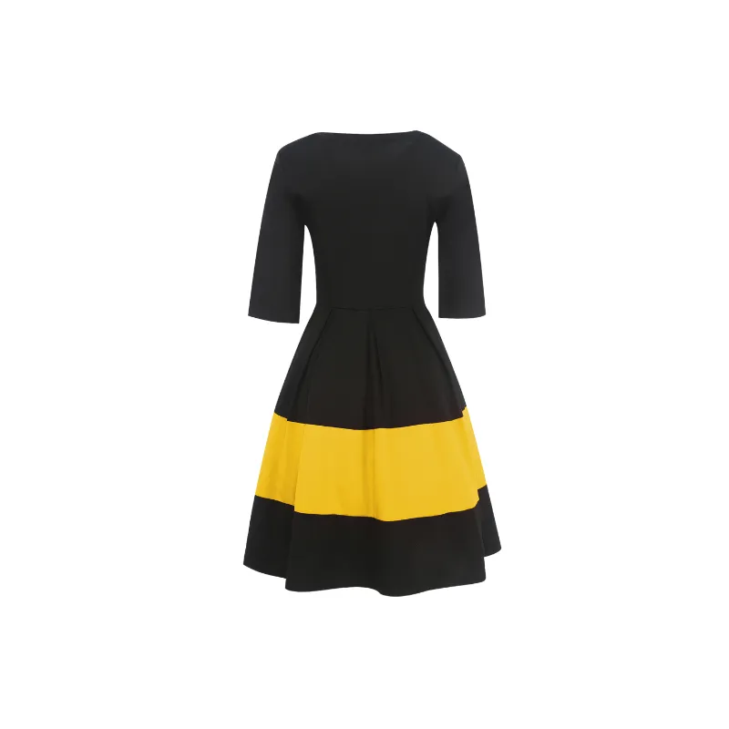 Elegant Contrast Color Cotton Dress Women-4