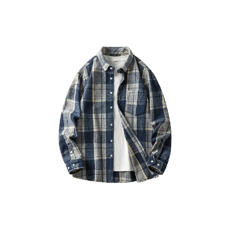 Casual Plaid Cotton Blended Fabric Shirt-0