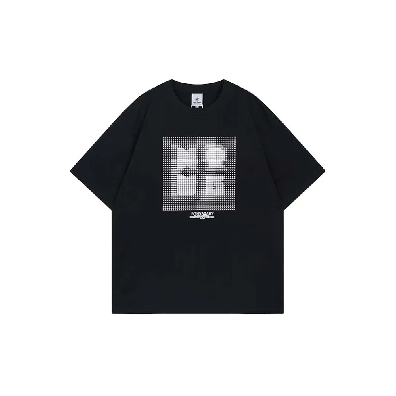 Retro Letter Cotton Blended Fabric T Shirt-2