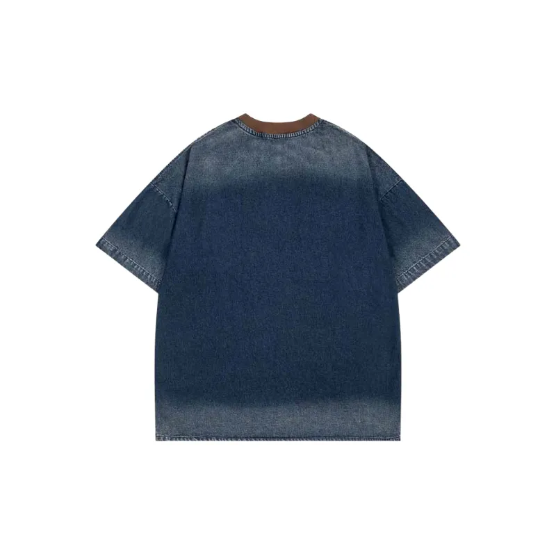 Loose Embroidery Denim T Shirt-1