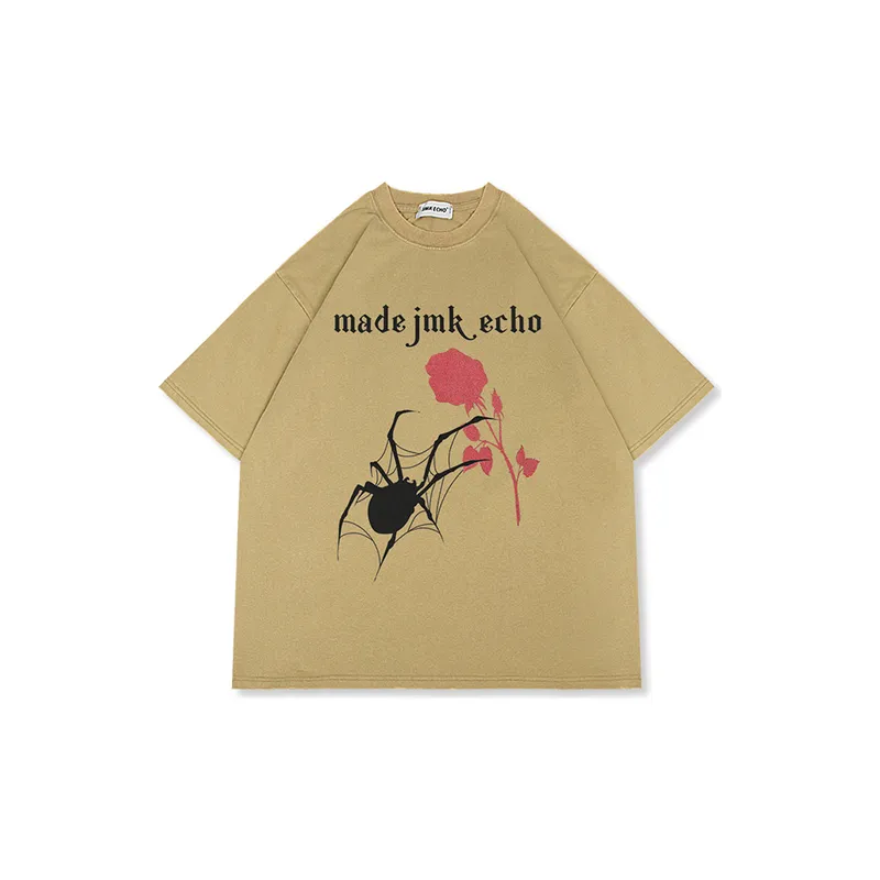 Retro Trendy Brand Short sleeved T shirt Spider Pattern Printed-1