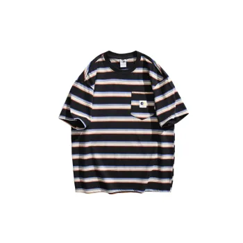 Retro Striped Combed Cotton T Shirt