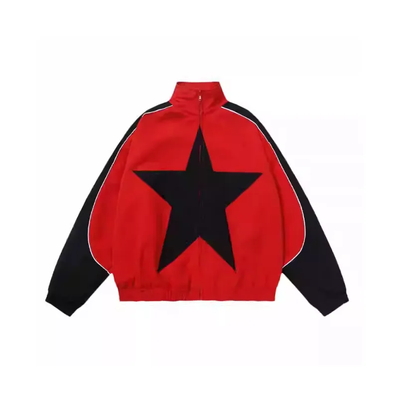 Colorblock Star Pattern Stand Collar Casual Jacket-0