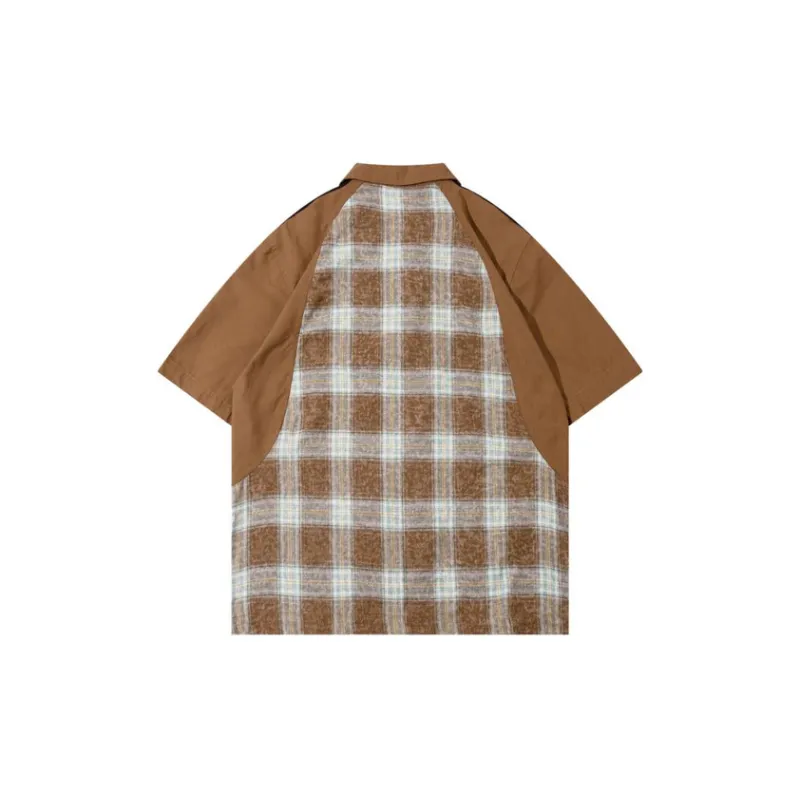 Short Sleeved Double Head Zipper Splicing Collision Color Shirt-5