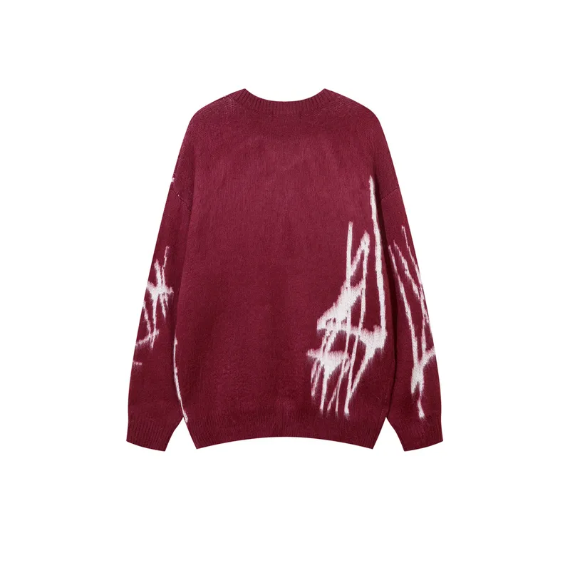 High Street Niche Design Confronted Graffiti Jacquard Sweater-4