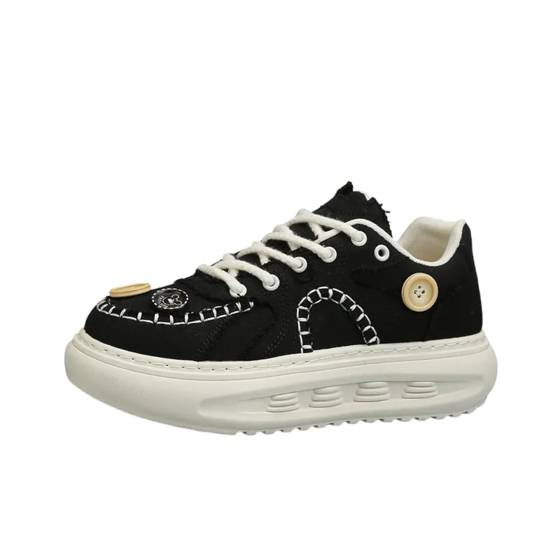 Trendy Button Canvas Shoes with Thick Soles-0