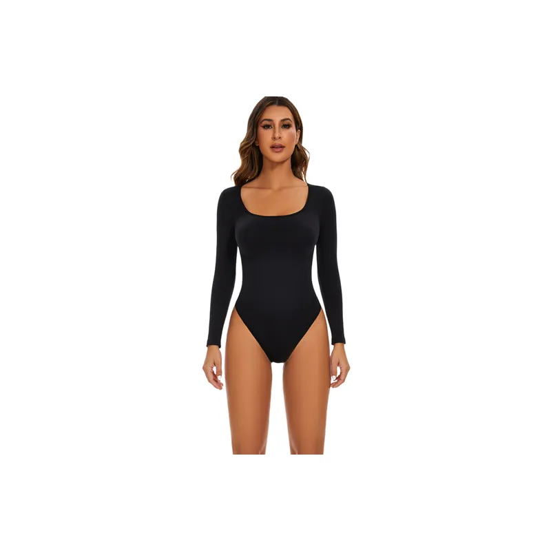Casual Plain Nylon Bodysuit Women-2