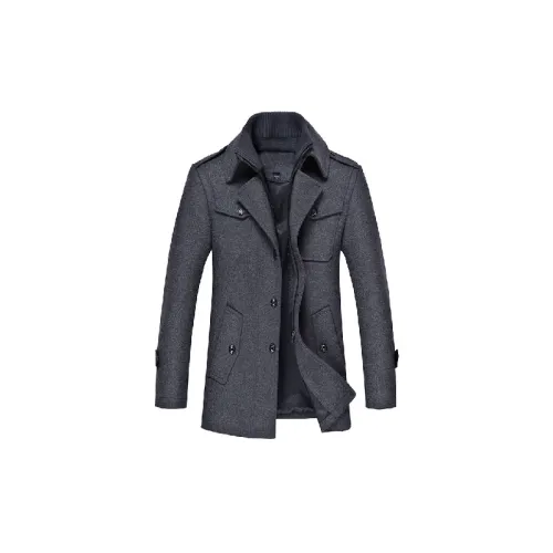 Simple Fashionable Woolen Fabric Trench Coat