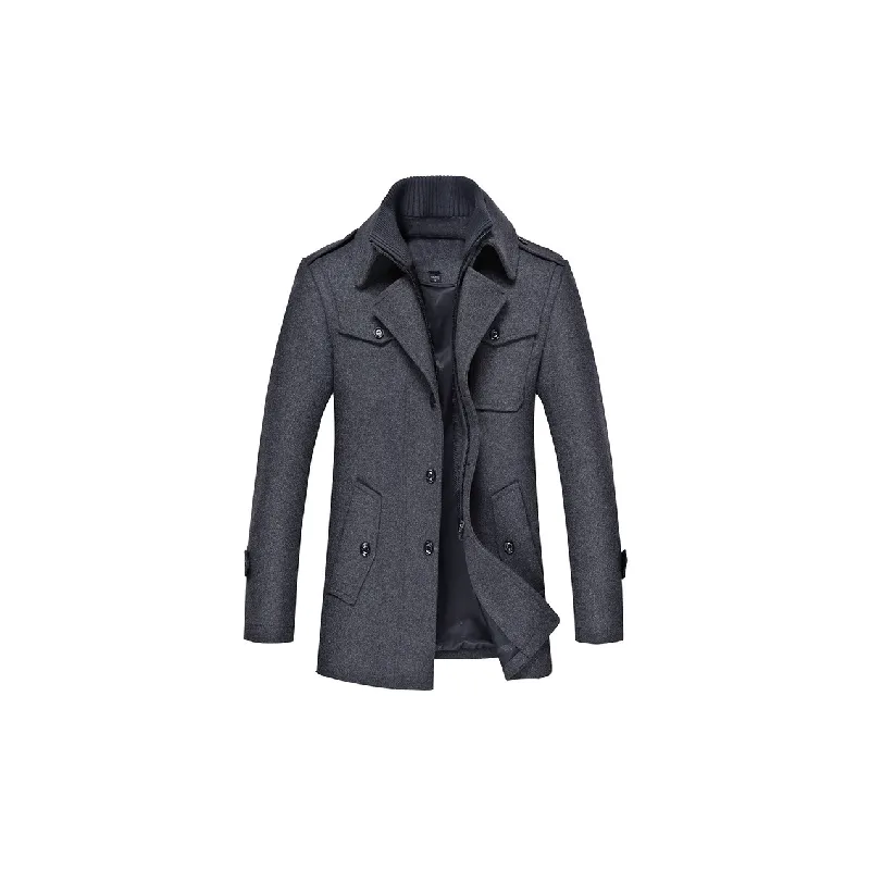 Simple Fashionable Woolen Fabric Trench Coat-5