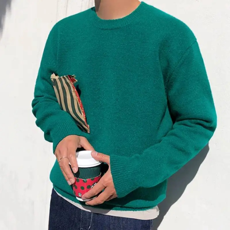 Loose Plain Vinylon Sweater-6