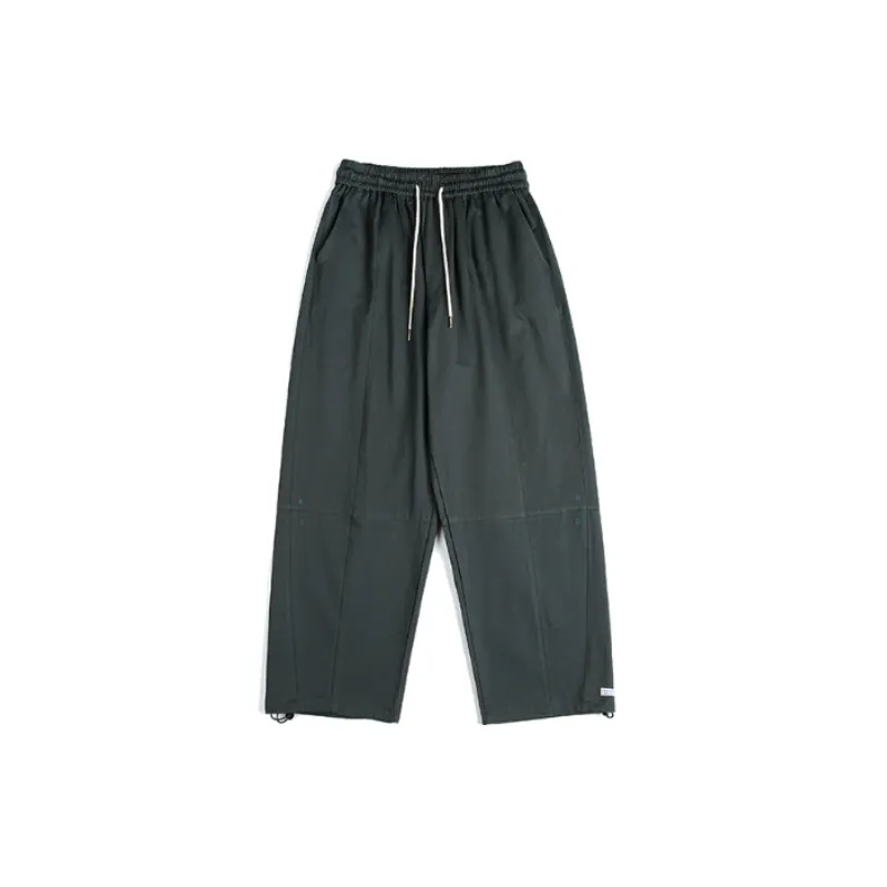 Retro Solid Color Loose Drawstring Pants-0