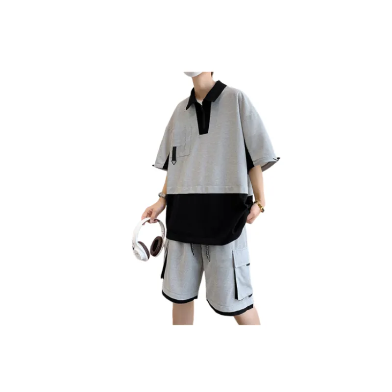 College Style Short Sleeved Casual Suit-5