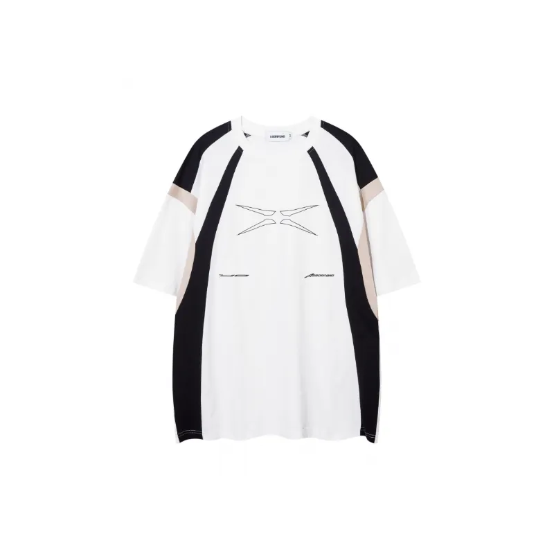 Printing Color Splicing Short Sleeve T shirt-3