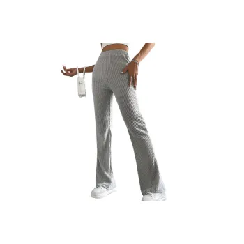 Loose Straight Leg Ribbed Fabric Casual Pants Women