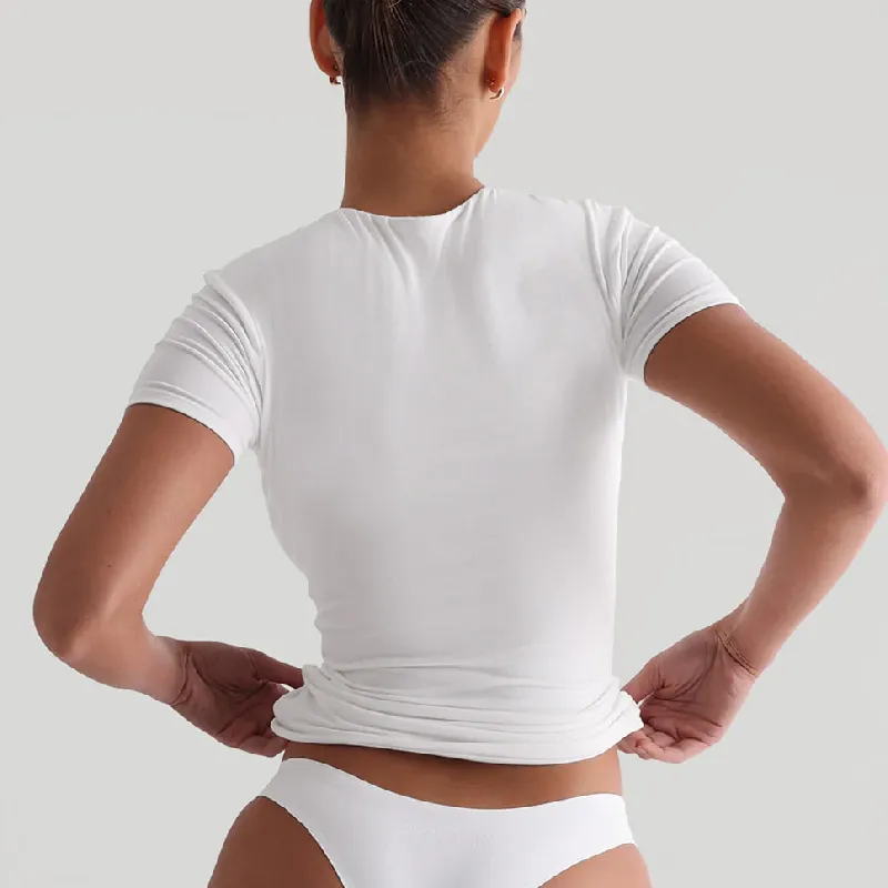 Fashionable Plain Naked Feel Single Sided Brushed Fabric T Shirt Women-9