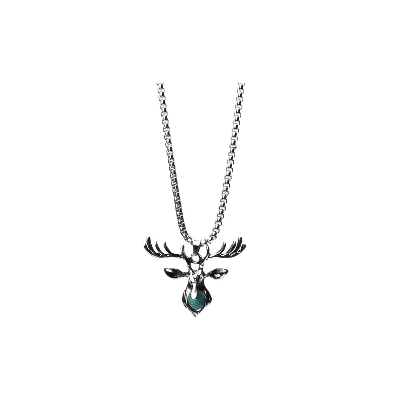 Titanium Steel Retro Deer Pendant Necklace-0