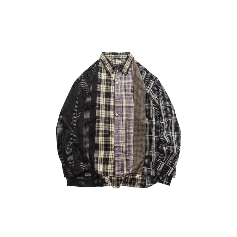 Patchwork Plaid Trendy Loose Long sleeved Casual Shirt