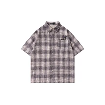 Loose Plaid Blended Synthetic Fabrics Shirt Unisex