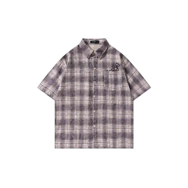 Loose Plaid Blended Synthetic Fabrics Shirt Unisex-0
