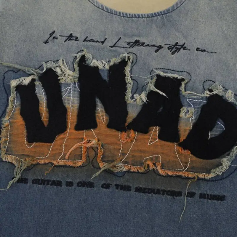 Retro Letter Denim T-Shirt-3