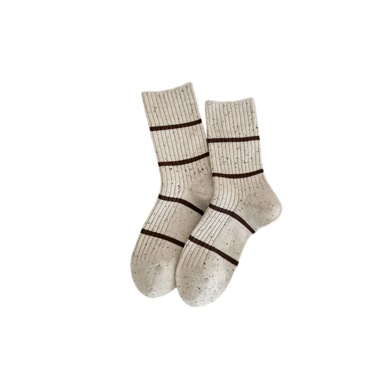 Retro Contrast Color Cotton Mid Calf Sock-0