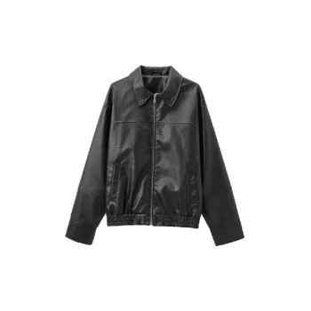 Casual Loose Polyester Leather Jacket Women
