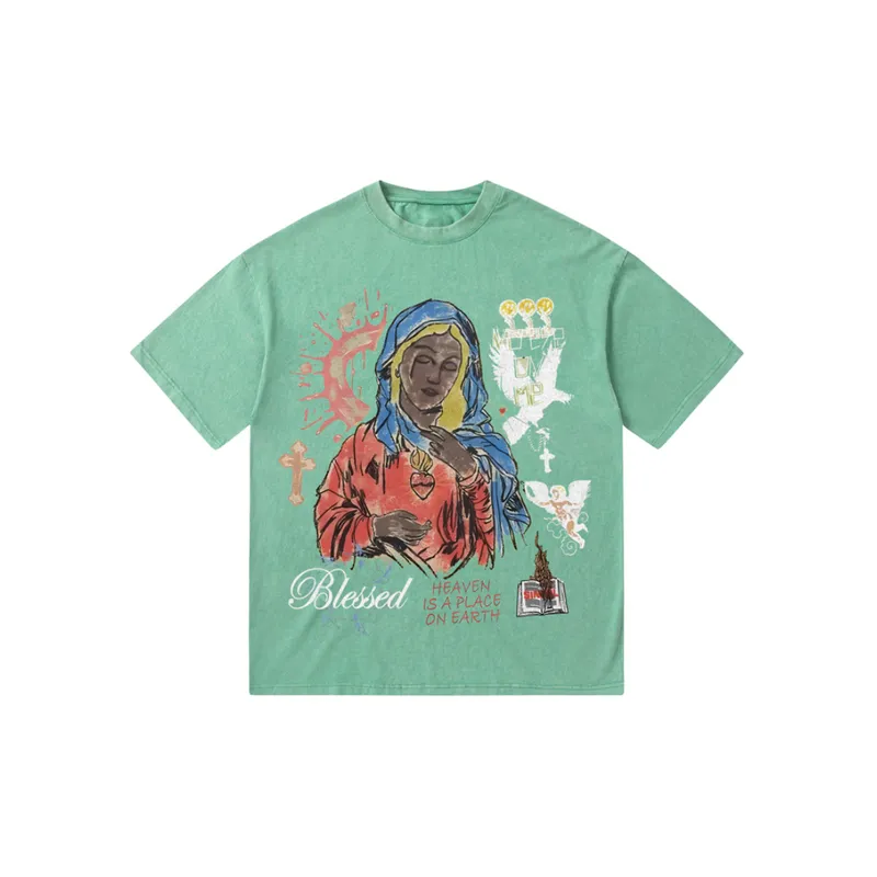 Retro Loose Washed Spray T Shirt-2