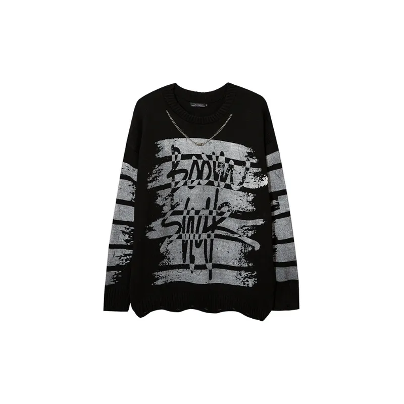 Hip Hop Printed Letter Long Sleeve Knitwear-2