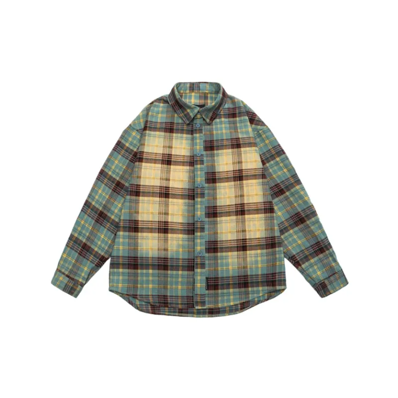 Washed Old Long Sleeve Plaid Shirt-5