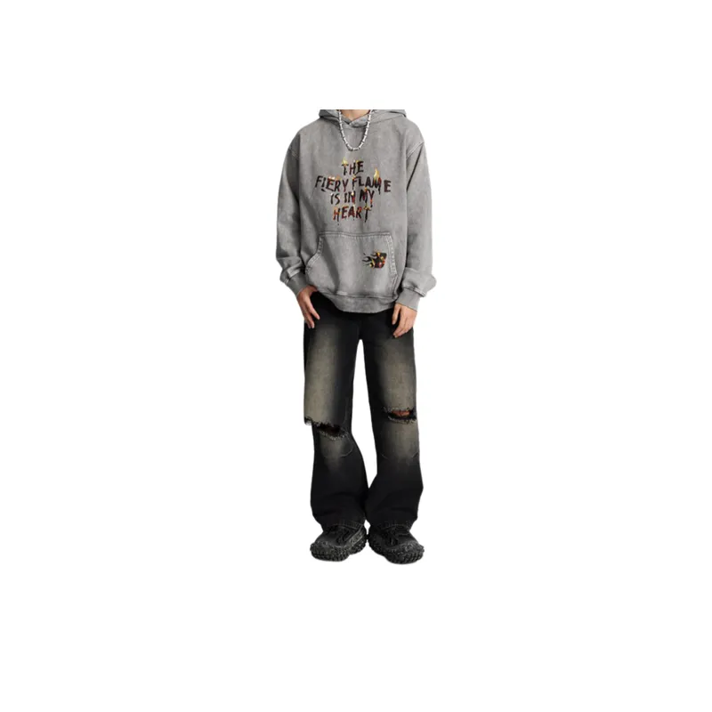 Retro Street Style Washed Printed Hoodie-2
