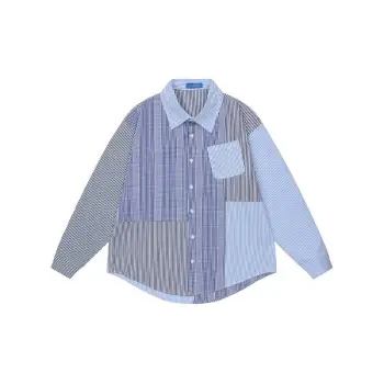Contrast Color Stitching Plaid Loose Cardigan Long Sleeve Shirt