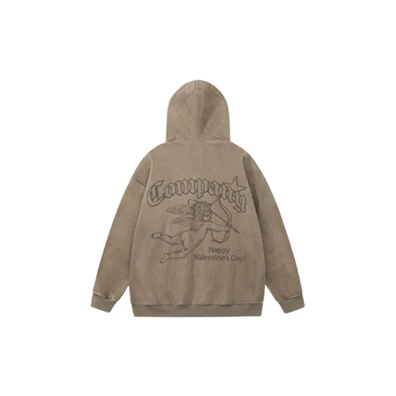 Trendy Distressed Angel Pattern Cardigan Padded Hooded Sweatshirt-5