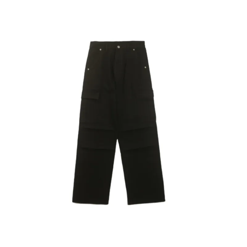 Loose Wide Leg Multi Pocket Straight Pleated Overalls Jeans-6