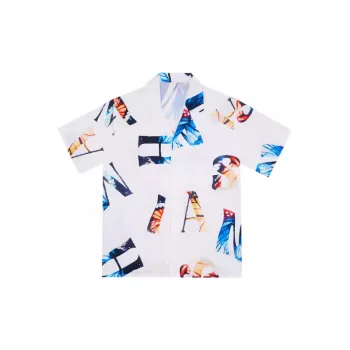 Retro Letter Print Hawaiian Beach Style T Shirt