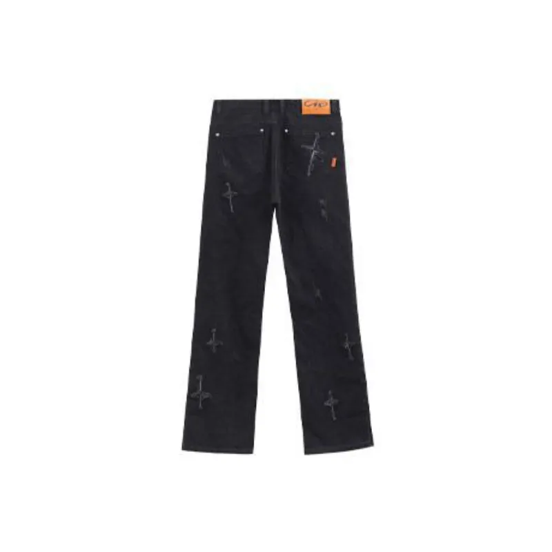 Retro Washed Embroidery Jeans-7