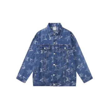 HELIPORT Apron Washed Vintage Star Print Lapel Loose Casual Relaxed High Street Denim Coat