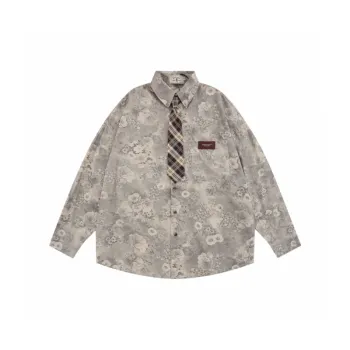 Loose Retro Floral Full Print Long Sleeve Shirt