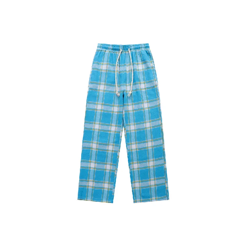 Fashionable Plaid Cotton Casual Pants-0