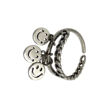 South Korea Dongdaemun Smiley Chain Double layer Tassel Ring Women's Ring Retro Open Distinctive Ring
