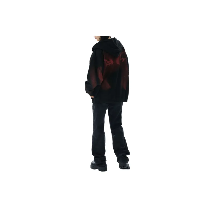 Dark Retro Halo Creative Interesting Color Patching Hooded Cardigan Sweater-2