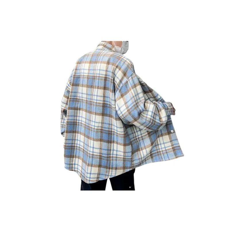 Woolen Plaid Long Sleeved Shirt-5