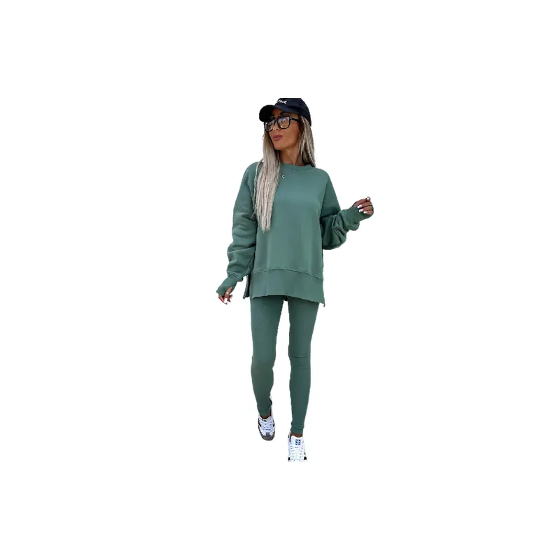 Casual Loose Cotton Blended Fabric Sweatshirt Set Women-0