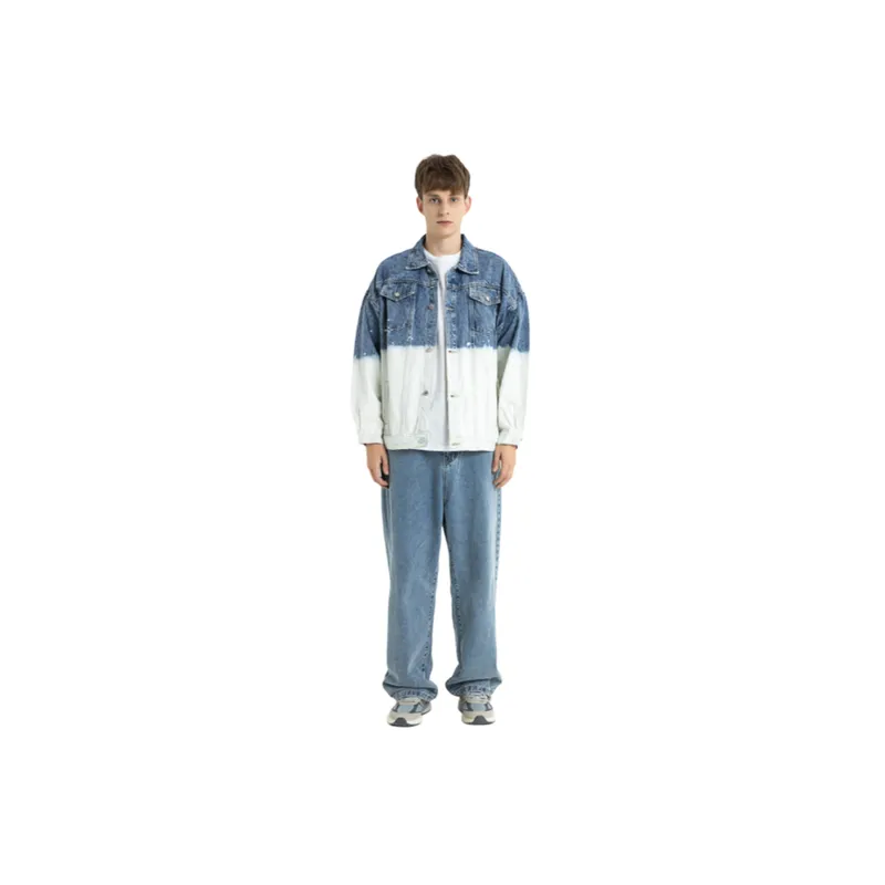 Retro Denim Gradient Color matching Washed Blue Tooling Jacket-2