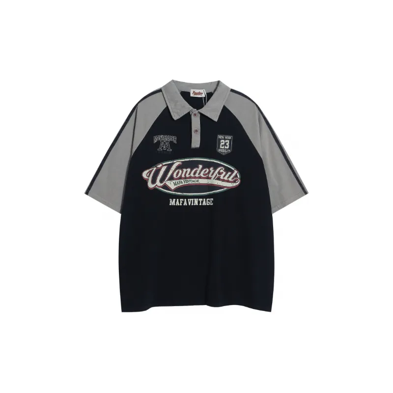 Trendy Retro Contrast Polo T Shirt-0