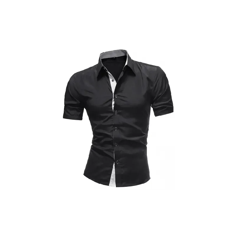 Casual Contrast Color Short Sleeved Cotton Blended Fabric Shirt-5