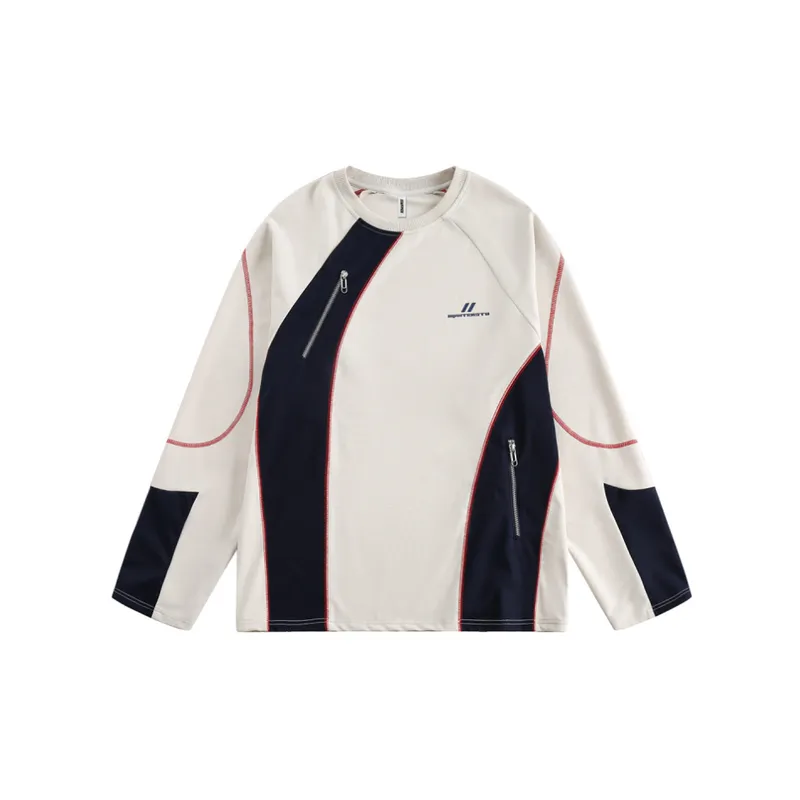 Retro Hasselblad Line Contrast Color Stitching Sports Pullover Sweatshirt-0
